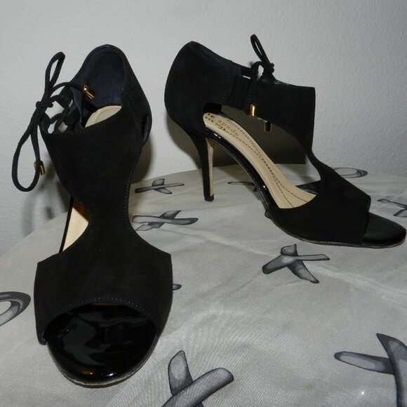 Kate Spade New York Cate Black Open Toe Suede Leather T-Strap Heels Size 6.5 - Picture 2 of 16